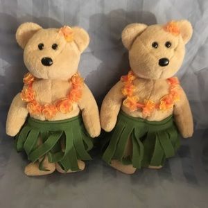 8” TY (2) Beanie Hawaiian Hula Dancer Bear Plush